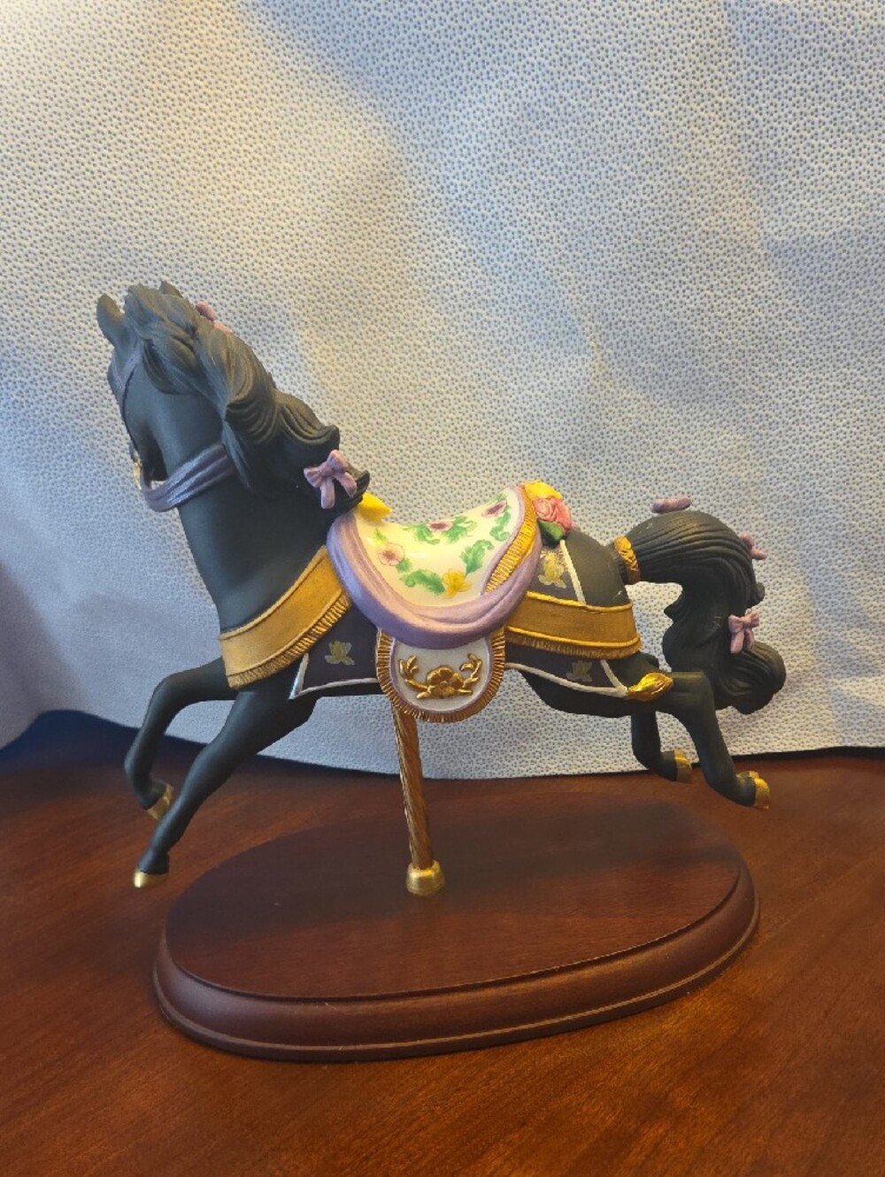 Lenox Black Decorative Carousel Horse Figurine with Pastel Floral Accents - Picture 2 of 3